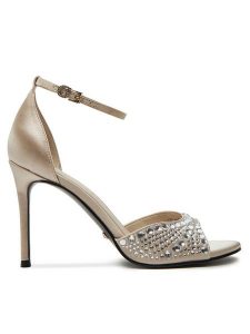 Guess Sandały FLPKBB SAT03 Beżowy. Brązowe sandały Guess, z aplikacjami, z materiału, bez obcasa, na szpilce, bez zapięcia. Za 569,99 zł.