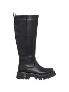 Patrizia Pepe Skórzane kozaki w kolorze czarnym rozmiar: 40. Czarne kozaki Patrizia Pepe, na zimę, bez wzorów, bez obcasa, bez zapięcia. Za 522,14 zł.