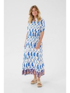 Cream Sukienka w kolorze biało-niebieskim rozmiar: L/XL. Białe sukienki Cream, na co dzień, l, bez wzorów, z wiskozy, bez kołnierzyka, bez ramiączek, maxi, proste. Za 211,28 zł.