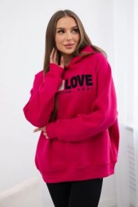 Bluza bawełniana ocieplana z kapturem Love fuksja. Czerwone bluzy KESI, l, bez wzorów, z bawełny, z kapturem. Za 250,94 zł.