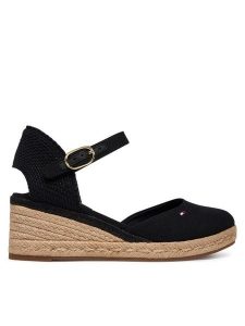 Tommy Hilfiger Espadryle Mid Wedge Espad Closed Toe FW0FW09233 Czarny. Czarne espadryle TOMMY HILFIGER, bez wzorów, z materiału, bez obcasa. Za 409,99 zł.
