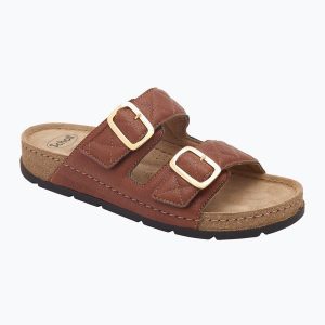 Klapki damskie Scholl Bora 2 Straps Med. Brązowe klapki Scholl, bez wzorów, bez obcasa. Za 339,99 zł.
