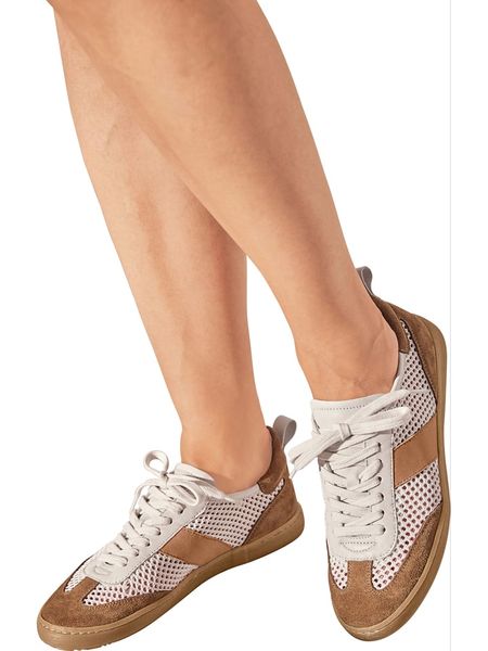 Heine Skórzane sneakersy w kolorze biało-jasnobrązowym rozmiar: 42. Białe trampki Heine, bez wzorów, bez zapięcia. Za 93,72 zł.