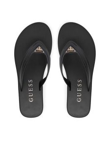 Guess Japonki FLJCNY ELE24 Czarny. Czarne klapki Guess, z aplikacjami, ze skóry, bez obcasa. Za 233,99 zł.