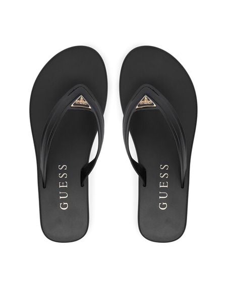 Guess Japonki FLJCNY ELE24 Czarny. Czarne klapki Guess, z aplikacjami, ze skóry, bez obcasa. Za 233,99 zł.