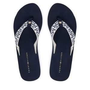 Japonki Tommy Hilfiger. Niebieskie klapki TOMMY HILFIGER, bez wzorów, bez obcasa. Za 229,99 zł.