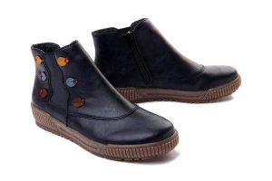 RIEKER N0751-14 blue, botki damskie. Niebieskie botki Rieker, na zimę, bez wzorów, z gumy, bez obcasa, bez zapięcia. Za 329,90 zł.