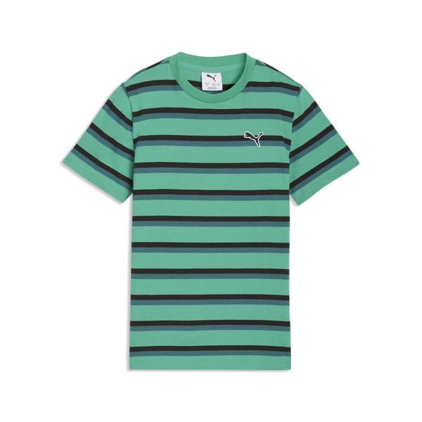 Młodzieżowa koszulka Essentials w paski PUMA. Zielona bluzki Puma, m, bez wzorów, młodzieżowe, bez kołnierzyka, bez ramiączek. Za 99,00 zł.
