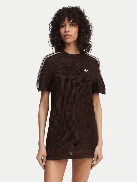 Adidas Sukienka dzianinowa Knitted Crochet KE0203 Brązowy Loose Fit. Brązowe kombinezony ADIDAS, s, bez wzorów, z dzianiny, bez kołnierzyka, bez ramiączek. Za 329,99 zł.
