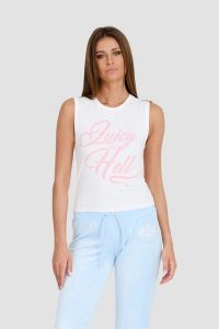 JUICY COUTURE Biały top Juicy As Hell Tank. Białe topy Juicy Couture, s, bez wzorów, bez kołnierzyka, bez ramiączek. W wyprzedaży za 127,99 zł.