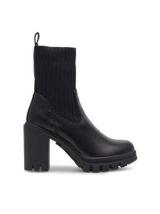 DeeZee Botki EMADE WS5955-07 Czarny. Czarne botki DeeZee, bez wzorów, ze skóry, bez obcasa, na słupku, bez zapięcia. Za 125,99 zł.