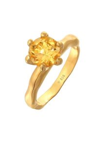 Elli Damski pierścionek zaręczynowy Organic Solitaire z cytrynem w pozłacanym srebrze próby 925 Pierścionki 1 ct. Pierścionki Elli, z cytrynem, pozłacane. Za 313,64 zł.