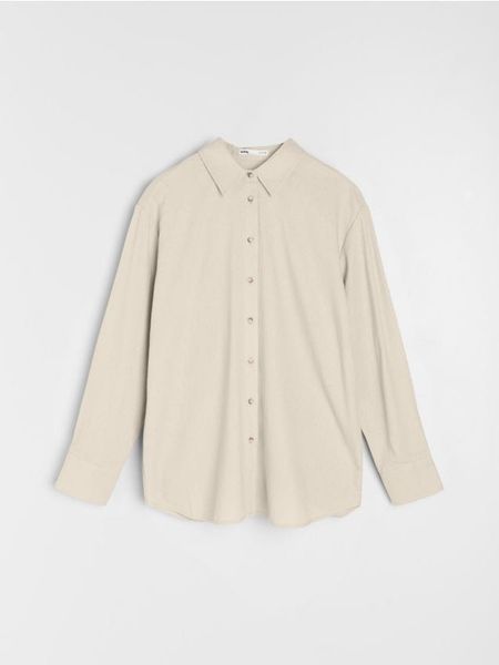 Koszula z domieszką lnu - beżowy. Brązowe koszule Sinsay, l, bez wzorów, bez kołnierzyka, bez ramiączek. Za 39,99 zł.