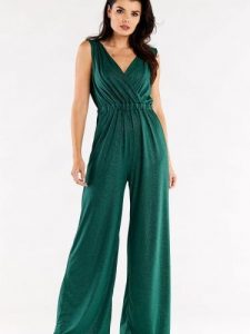 Kombinezon Model A552 Bottle Green - awama. Zielone kombinezony Awama, l, bez wzorów, z elastanu, bez kołnierzyka, bez ramiączek. Za 398,95 zł.