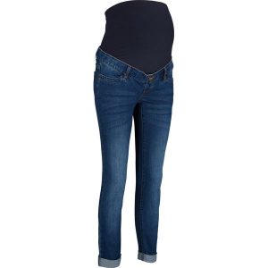 Dżinsy ciążowe 7/8, slim. Niebieskie jeansy bonprix, bez wzorów, z dżerseju. Za 144,99 zł.