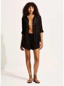 Seafolly Koszula w kolorze czarnym rozmiar: S. Czarne koszule Seafolly, s, bez wzorów, z bawełny, bez kołnierzyka, bez ramiączek. Za 118,28 zł.