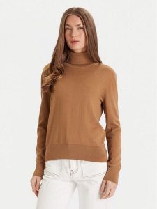 Calvin Klein Golf LV044D371G Brązowy Regular Fit. Brązowe golfy Calvin Klein, bez wzorów, z syntetyku. Za 469,99 zł.