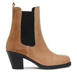 Botki Simple. Brązowe botki Simple, bez wzorów, bez obcasa, na słupku, bez zapięcia. Za 479,99 zł.