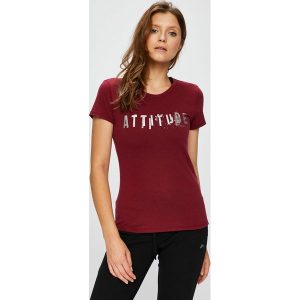Only Play - Top. Brązowe t-shirty marki Only Play, z nadrukiem, z bawełny, z okrągłym kołnierzem, z krótkim rękawem. W wyprzedaży za 39,90 zł.