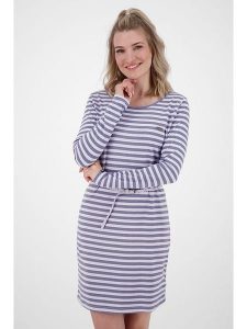 Alife and kickin Sukienka "Ellin" w kolorze niebiesko-białym rozmiar: L. Białe sukienki Alife and Kickin, na co dzień, l, z aplikacjami, ze skóry, bez kołnierzyka, bez ramiączek, mini, proste. Za 82,99 zł.