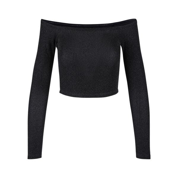 Cekinowy sweter damski z długim rękawem i odkrytymi ramionami Urban Classics. Czarne swetry klasyczne Urban Classics, na zimę, z materiału, bez kołnierzyka. Za 130,00 zł.