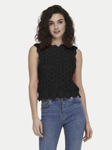 ONLY Bluzka Luna 15291602 Czarny Regular Fit. Czarne bluzki ONLY, l, bez wzorów, z bawełny, bez kołnierzyka, bez ramiączek. Za 89,99 zł.