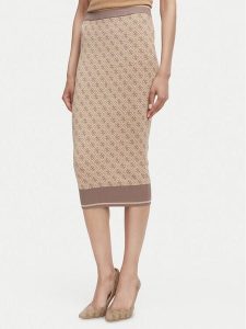 Guess Spódnica ołówkowa W6YD19 Z0961 Beżowy Slim Fit. Brązowe spódnice Guess, s, z aplikacjami, z wiskozy. Za 394,99 zł.