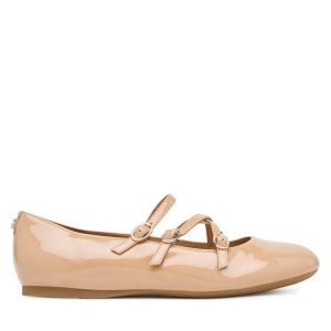 Baleriny Guess. Brązowe balerinki Guess, z aplikacjami, bez obcasa, bez zapięcia. Za 419,99 zł.
