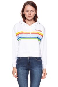 BLUZA WRANGLER DAMSKA CROPPED HOODY WHITE W6073HP12 112130434. Białe bluzy Wrangler, xs, bez wzorów, z kapturem. W wyprzedaży za 69,99 zł.