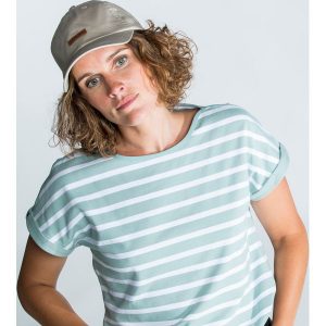 Koszulka marynarska żeglarska damska Tribord Sailing 100 krótki rękaw. Zielone bluzki TRIBORD, xl, bez wzorów, z bawełny, sportowe, bez kołnierzyka, bez ramiączek. Za 79,99 zł.