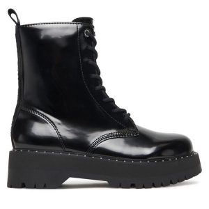 Trzewiki DKNY. Czarne botki DKNY, bez wzorów, bez obcasa, na płaskiej podeszwie, bez zapięcia. Za 579,99 zł.