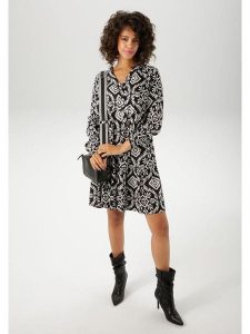 Aniston Sukienka w kolorze czarno-białym rozmiar: 36. Białe sukienki Aniston, bez wzorów, z wiskozy, bez kołnierzyka, bez ramiączek, mini. Za 95,99 zł.