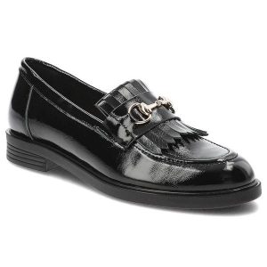 Czarne Mokasyny Armodo Eleganckie Obuwie Damskie. Czarne półbuty Armodo, z aplikacjami, z lakierowanej skóry, bez obcasa, na obcasie, bez zapięcia. Za 305,99 zł.