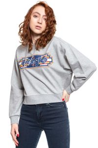 WRANGLER GEO HOODIE DAMSKA BLUZA Z KAPTUREM MID GREY MEL W6N3HPX37 112130792. Szare bluzy Wrangler, xs, bez wzorów, z kapturem. W wyprzedaży za 69,99 zł.