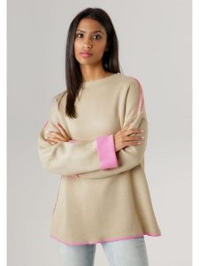 Aniston Sweter w kolorze beżowym rozmiar: 38. Brązowe swetry oversize Aniston, bez wzorów, bez ramiączek. Za 65,38 zł.