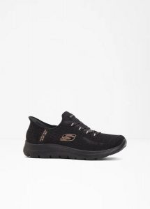 Wsuwane sneakersy marki Skechers z pianką z pamięcią kształtu. Czarne buty sportowe bonprix, bez wzorów, bez zapięcia. Za 349,99 zł.