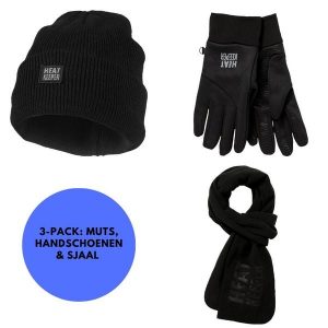 Zestaw damski Termoczapka/rękawiczki/szalik. Czarne szaliki HEAT KEEPER, na zimę, bez wzorów, z materiału. W wyprzedaży za 186,35 zł.