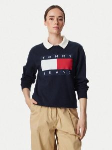 Tommy Jeans Bluza Flag DW0DW23906 Granatowy Regular Fit. Niebieskie bluzy Tommy Jeans, l, bez wzorów, z bawełny, bez kaptura. Za 368,99 zł.
