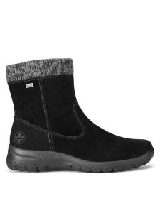 Rieker Botki L7165-00 Czarny. Czarne botki Rieker, bez wzorów, ze skóry, bez obcasa, na płaskiej podeszwie, bez zapięcia. Za 265,99 zł.