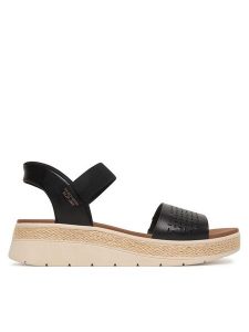 Skechers Sandały Bobs Sun Ray 114415/BLK Czarny. Czarne sandały Skechers, bez wzorów, ze skóry, bez obcasa, na płaskiej podeszwie, bez zapięcia. Za 319,99 zł.