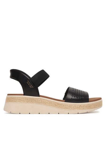 Skechers Sandały Bobs Sun Ray 114415/BLK Czarny. Czarne sandały Skechers, bez wzorów, ze skóry, bez obcasa, na płaskiej podeszwie, bez zapięcia. Za 242,99 zł.