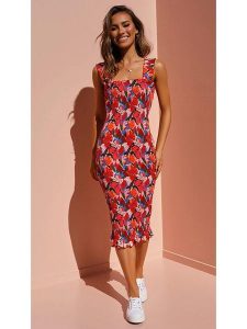 Tazga Sukienka w kolorze czerwono-jasnoróżowym rozmiar: 42. Czerwone sukienki Tazga, bez wzorów, bez kołnierzyka, bez ramiączek, midi. Za 140,20 zł.