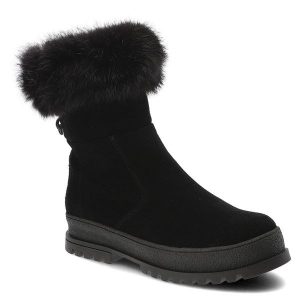 Czarne Botki Armodo Eleganckie Obuwie Damskie Z Naturalnym Futerkiem Królika. Czarne botki Armodo, na zimę, z aplikacjami, z futra, bez obcasa, bez zapięcia. Za 359,00 zł.