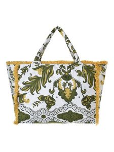 BLE Shopper bag w kolorze biało-oliwkowym - 42 x 30 x 20 cm rozmiar: onesize. Białe shopper bag BLE, bez wzorów, z materiału, na ramię, bez dodatków. Za 54,95 zł.