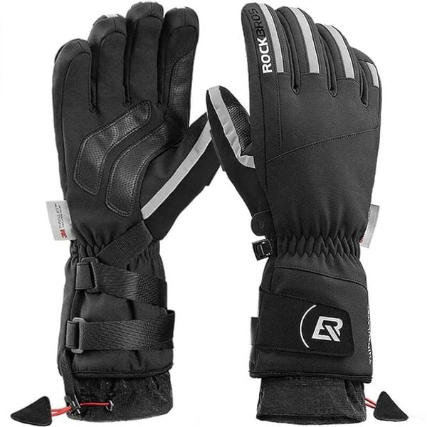 Rękawiczki rowerowe długie dla dorosłych zimowe Rockbros S241 z membraną. Czarne rękawiczki ROCKBROS, na zimę, bez wzorów. Za 169,00 zł.