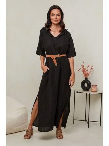 Le Monde du Lin Lniana sukienka w kolorze czarnym rozmiar: 34/36. Czarne sukienki Le Monde du Lin, bez wzorów, ze lnu, klasyczne, bez kołnierzyka, bez ramiączek, maxi. Za 152,99 zł.