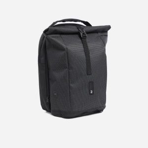 Plecak / sakwa podwójna rowerowa Btwin na bagażnik 27 litrów odblaskowa. Czarne plecaki DECATHLON. Za 399,99 zł.