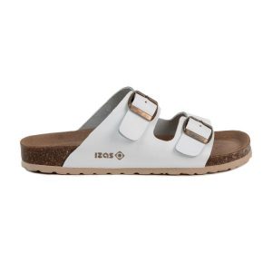 Sandały ergonomiczne DURTAL W ze skóry z podeszwą EVA i możliwością dopasowania. Białe sandały Izas, bez wzorów, ze skóry, bez obcasa, bez zapięcia. Za 265,17 zł.
