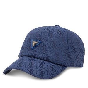 Czapka z daszkiem Guess. Niebieskie czapki Guess, z aplikacjami. Za 109,99 zł.