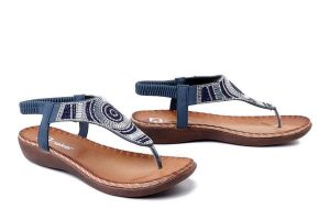 RIEKER V7561-14 blue, sandały damskie. Niebieskie sandały Rieker, bez wzorów, z gumy, bez obcasa, bez zapięcia. Za 319,90 zł.